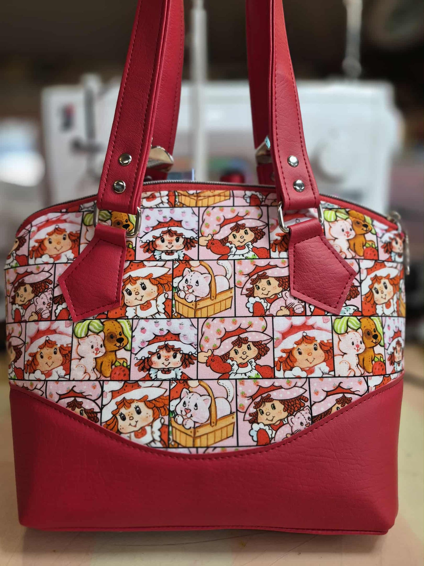 Scented Option! Strawberry Faces Red Domed Handbag