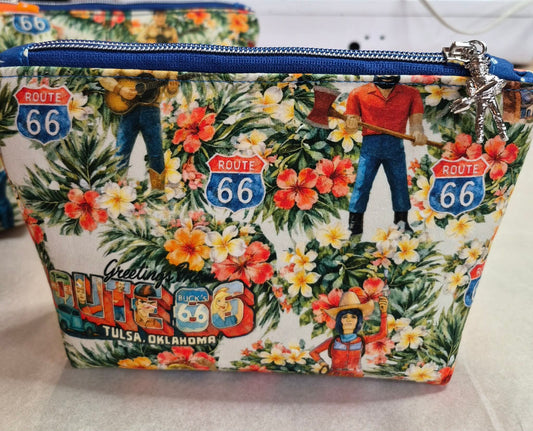 Hawaiian Print Buck Atoms Land of the Giants Route 66 Tulsa Zippered Pouch Two Sizes