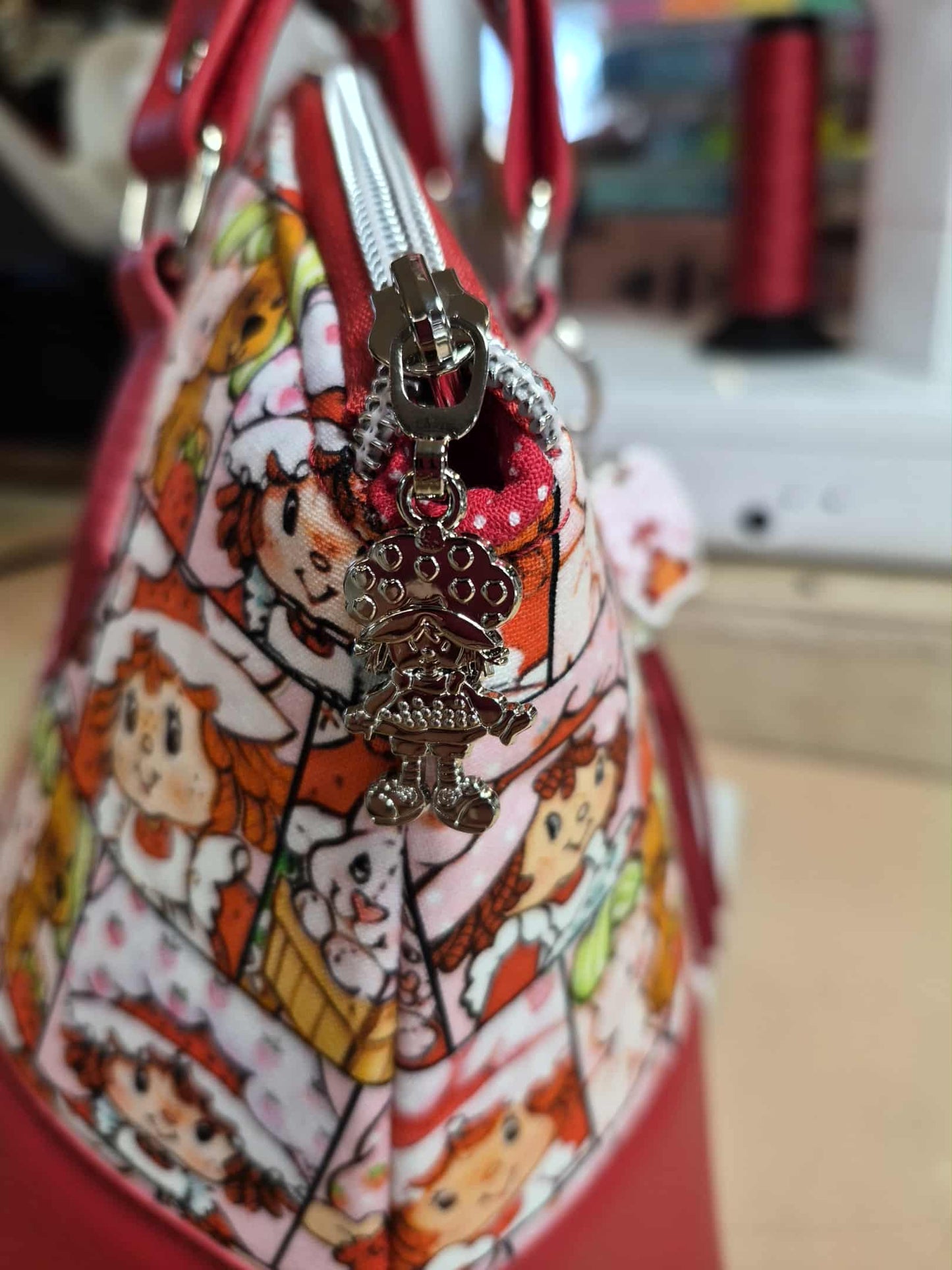 Scented Option! Strawberry Faces Red Domed Handbag