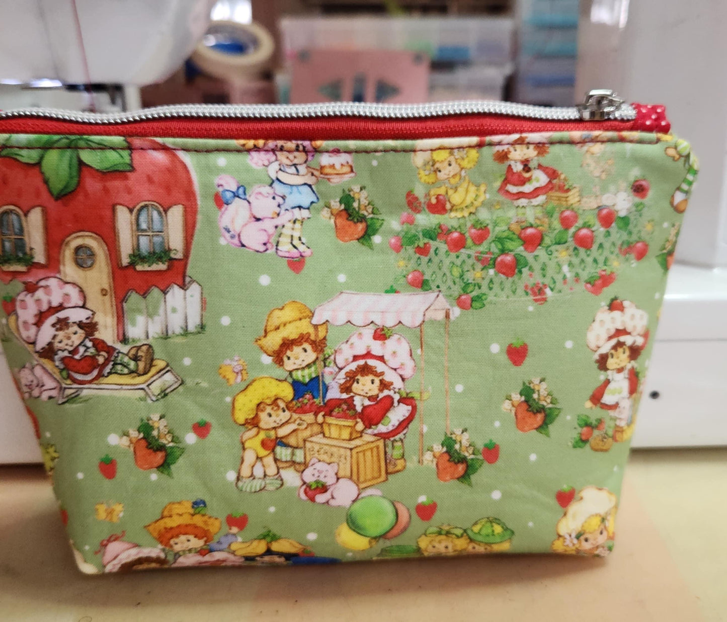 80's Strawberry Girl Friends Squared Zipper Pouch Three Sizes