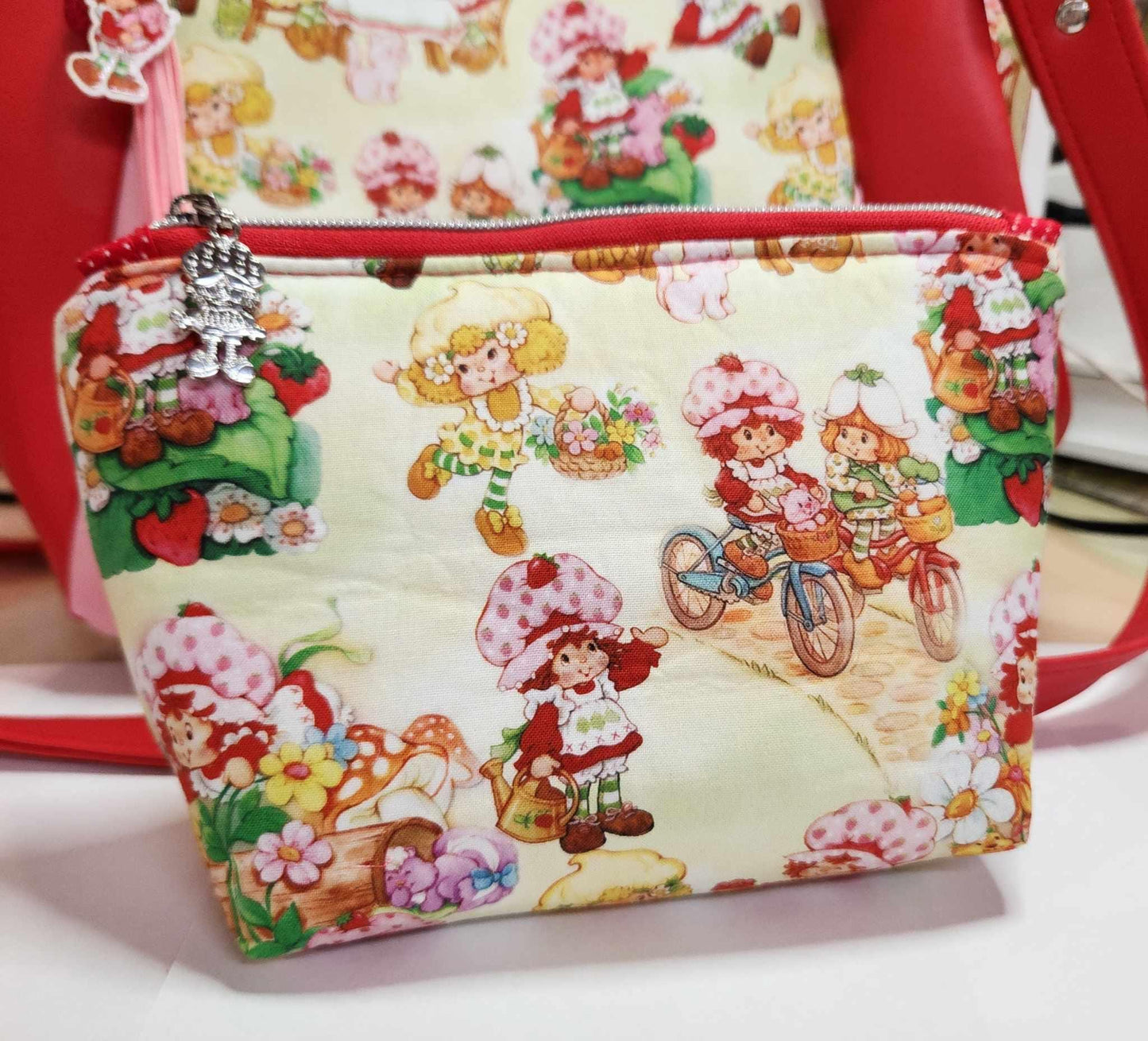 80's Strawberry & Lemon Girls Squared Zipper Pouch Three Sizes