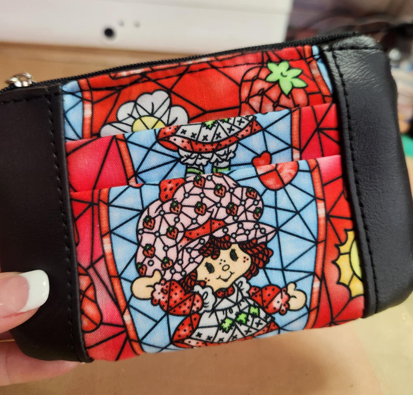 80's Strawberry Girl Stained Glass Zip-Up Cardholder