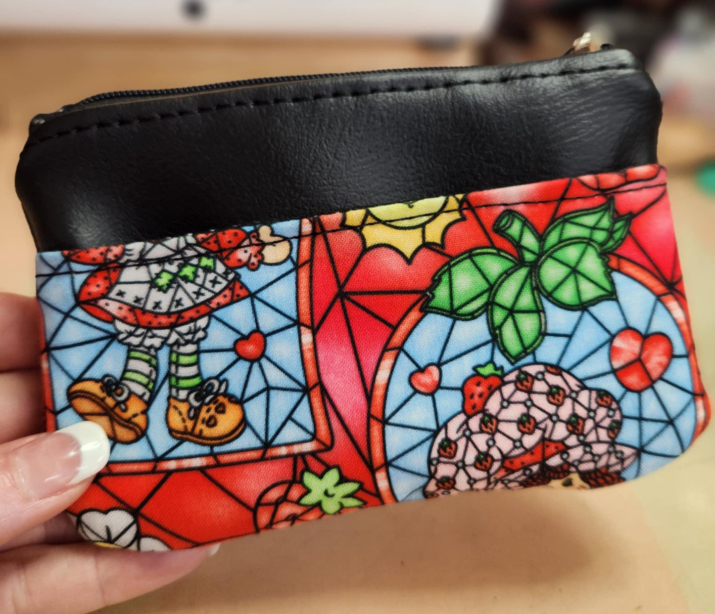 80's Strawberry Girl Stained Glass Zip-Up Cardholder