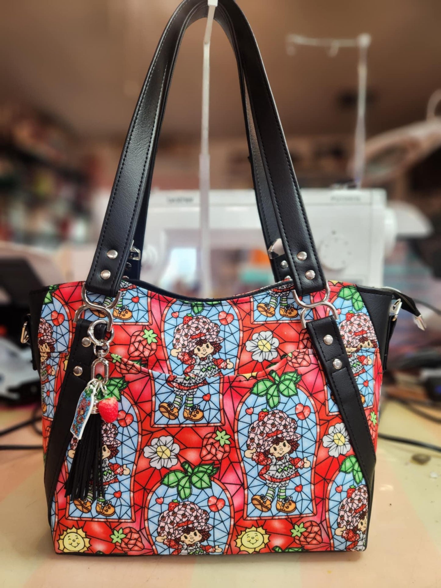 Scented Option! 80's Strawberry Girl Stained Glass Large Handbag