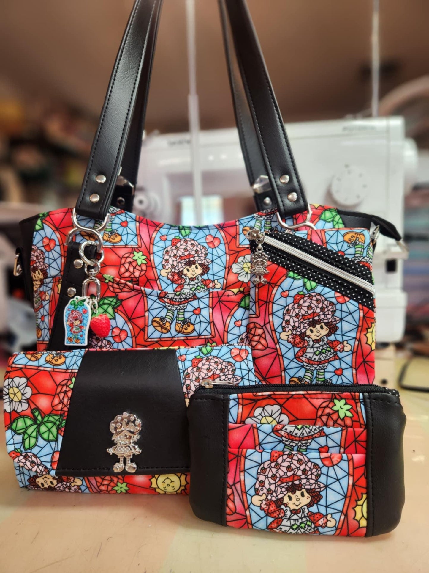 Scented Option! 80's Strawberry Girl Stained Glass Large Handbag