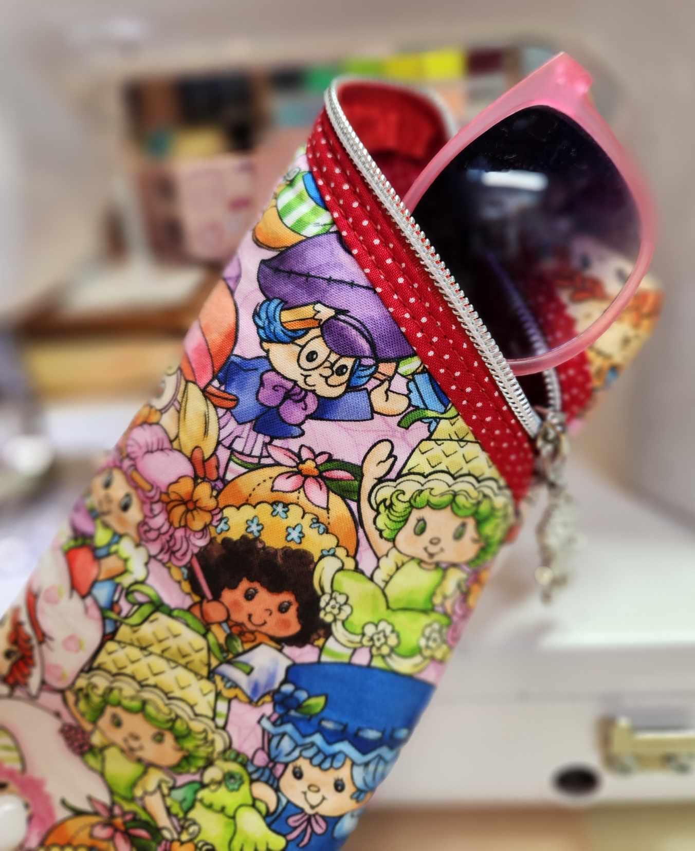 Strawberry Friends Diagonal Zippered Pouch for E-Readers, Tablets, iPads, Sunglasses