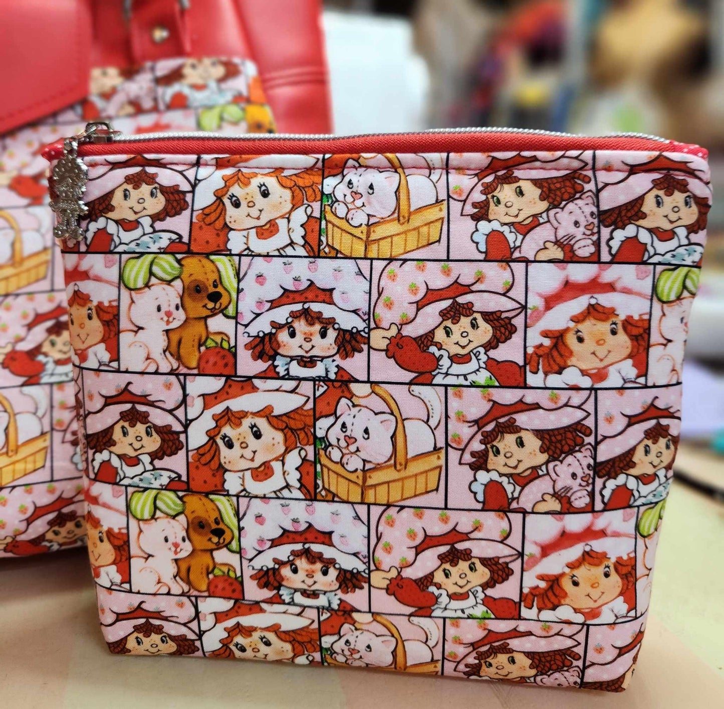 Strawberry Shortcake Faces, Squared Zipper Pouch, Three Sizes, 80's, Nostalgia, SewAdrienneY