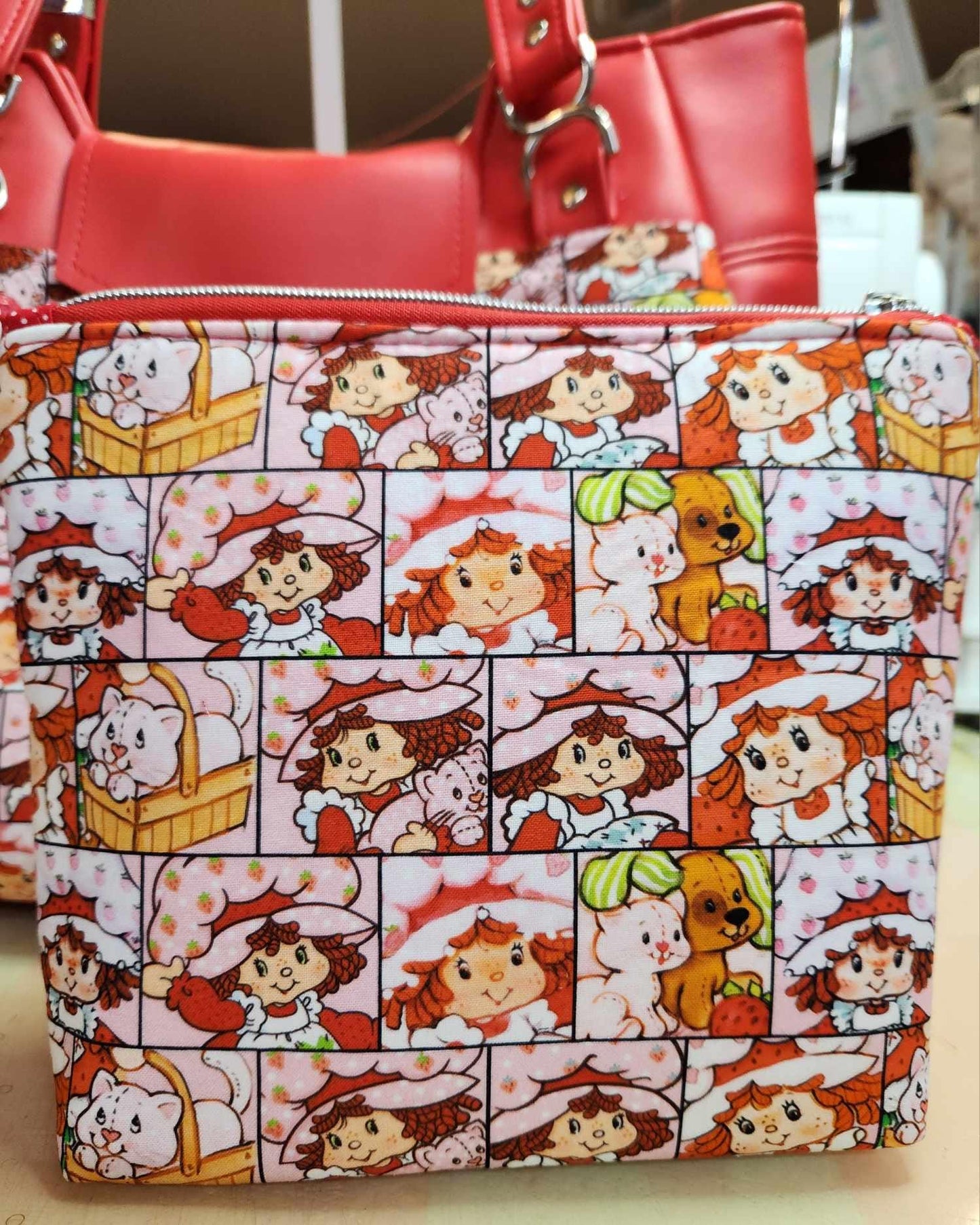 80's Strawberry Girl Faces Squared Zipper Pouch Three Sizes