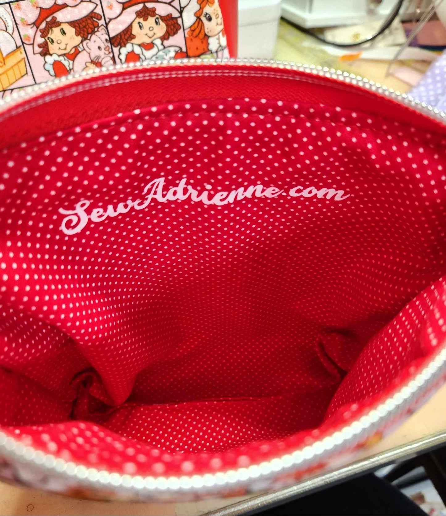 Strawberry Shortcake Faces, Squared Zipper Pouch, Three Sizes, 80's, Nostalgia, SewAdrienneY
