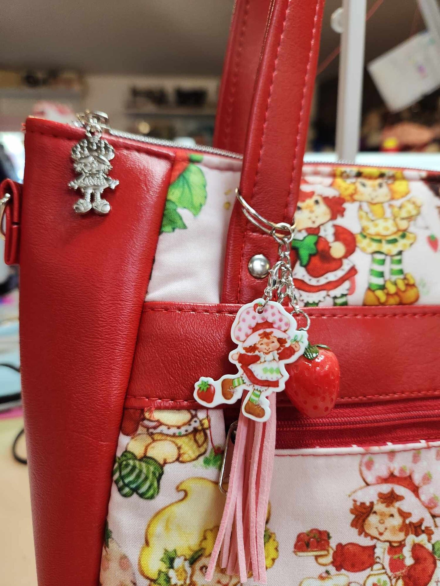 Scented Option! Pink Background, Strawberry Girl Friends Large Handbag