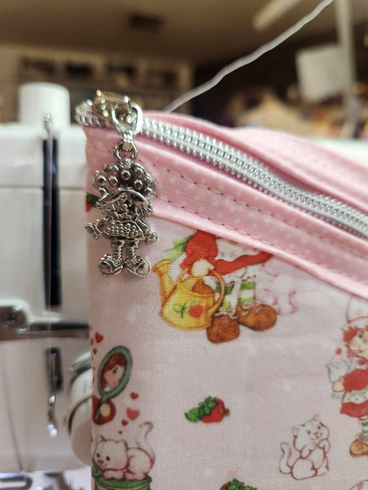 Strawberry Girl & Cat Diagonal Zippered Pouch for E-Readers, Tablets, iPads, & Sunglasses
