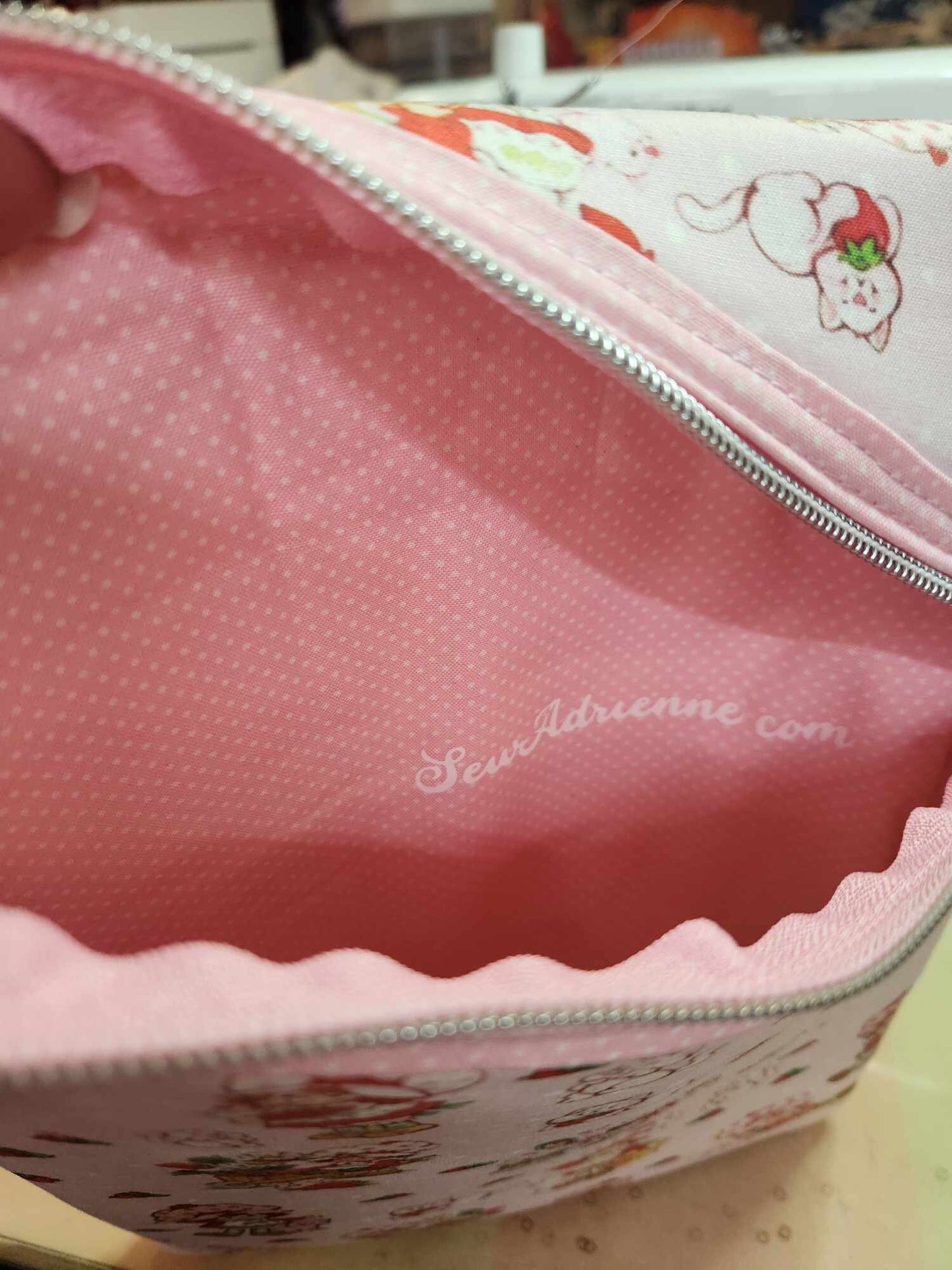 Strawberry Girl & Cat Diagonal Zippered Pouch for E-Readers, Tablets, iPads, & Sunglasses