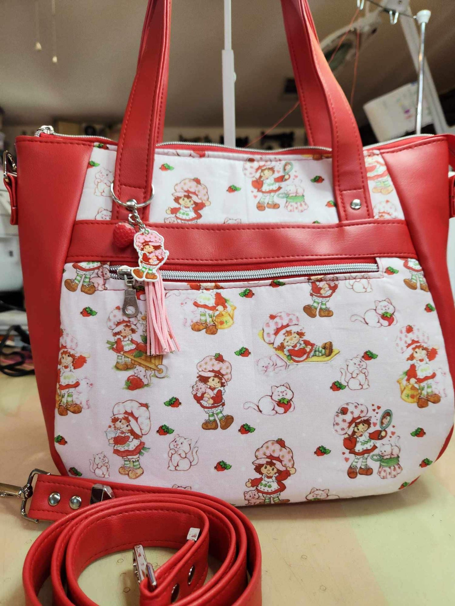 Scented Option! Strawberry Girl & Cat Large Handbag