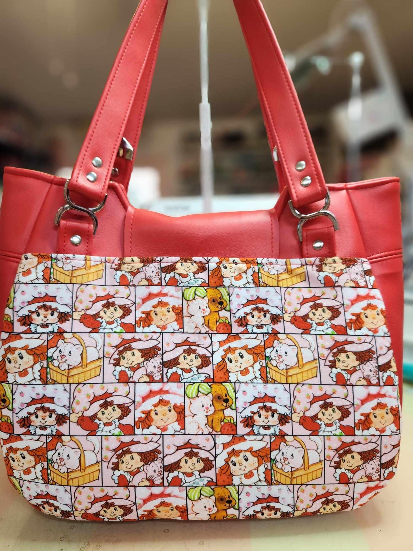 Scented Option! Strawberry Gir Faces, Large Handbag, Shoulder, Custom Handbag, Purse, 80's Cartoon, SewAdrienneY