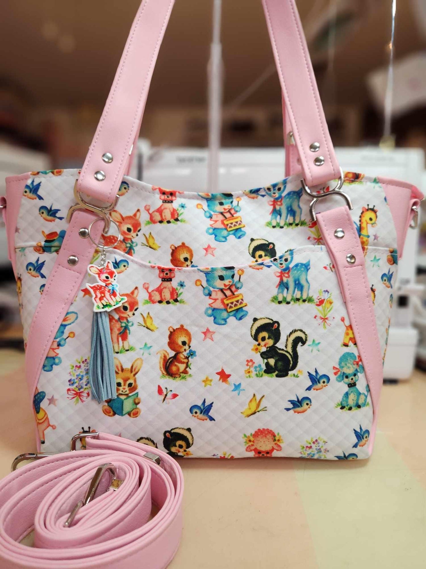 Kitschy Vintage, Baby Animals, Quilted Look, Large Handbag, Shoulder Bag, Custom Handbag, Purse, Decals, SewAdrienneY