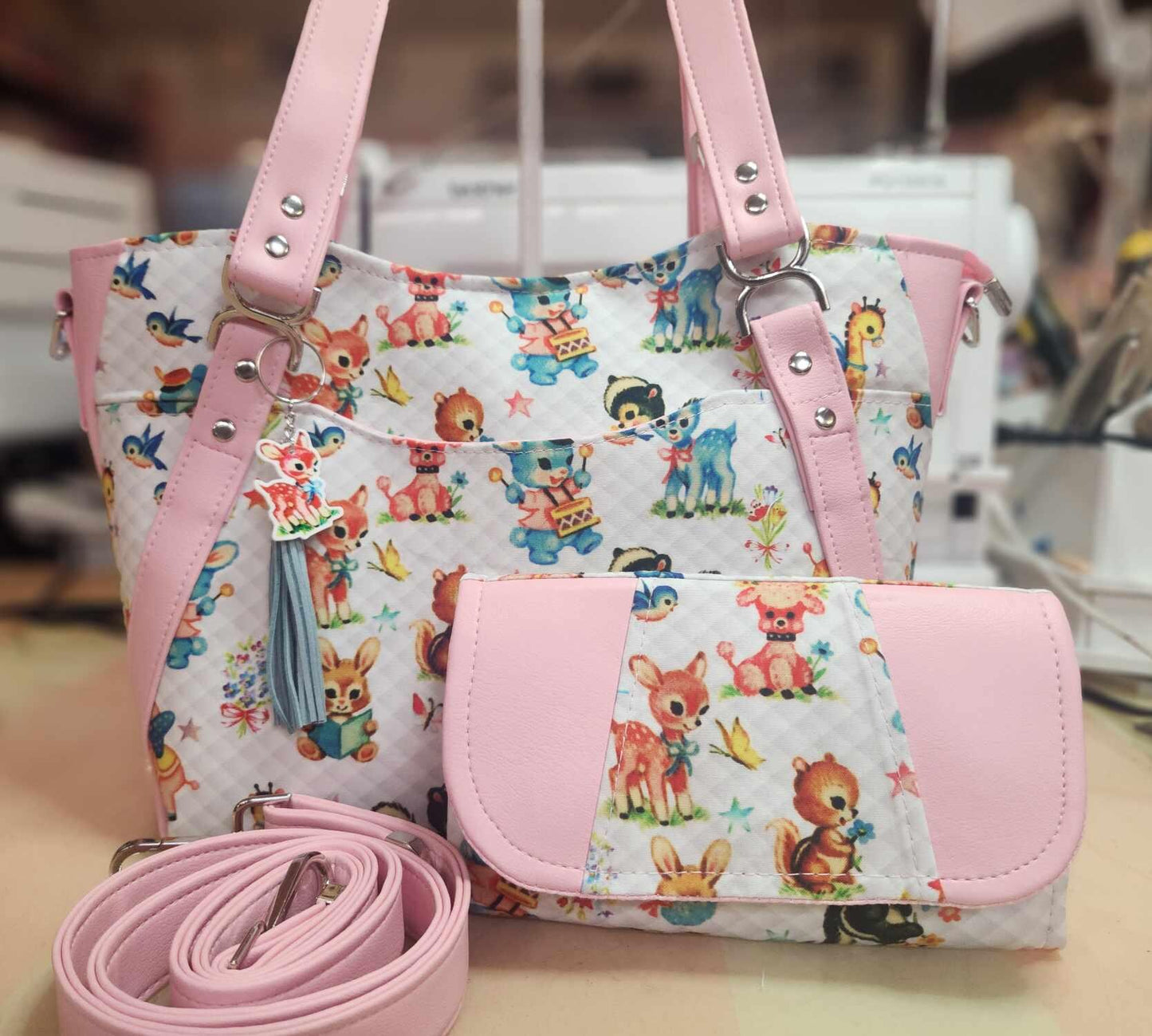 Kitschy Vintage, Baby Animals, Quilted Look, Large Handbag, Shoulder Bag, Custom Handbag, Purse, Decals, SewAdrienneY