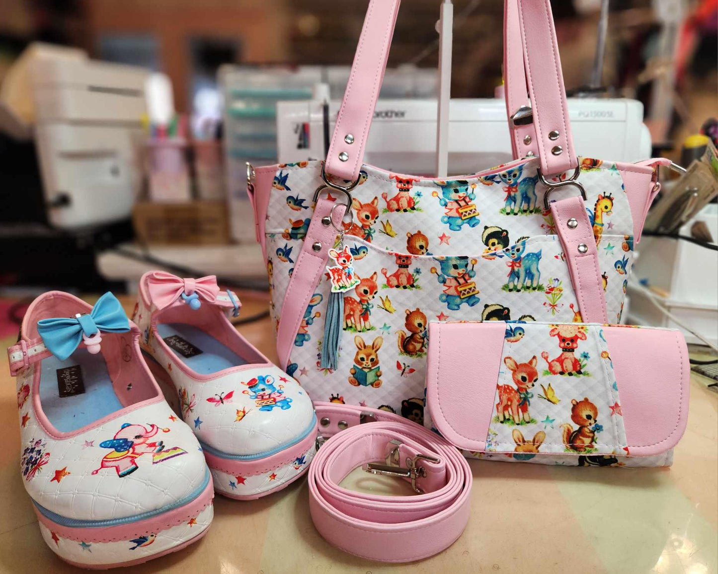 Kitschy Vintage, Baby Animals, Quilted Look, Large Handbag, Shoulder Bag, Custom Handbag, Purse, Decals, SewAdrienneY