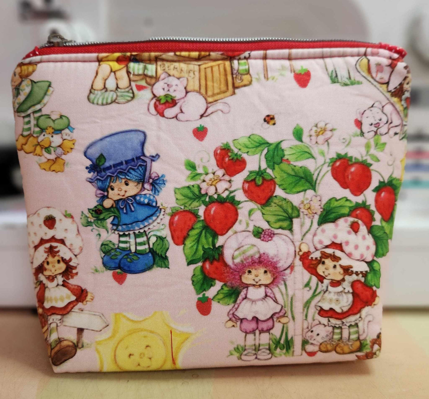80's Strawberry Friends Squared Zipper Pouch Three Sizes