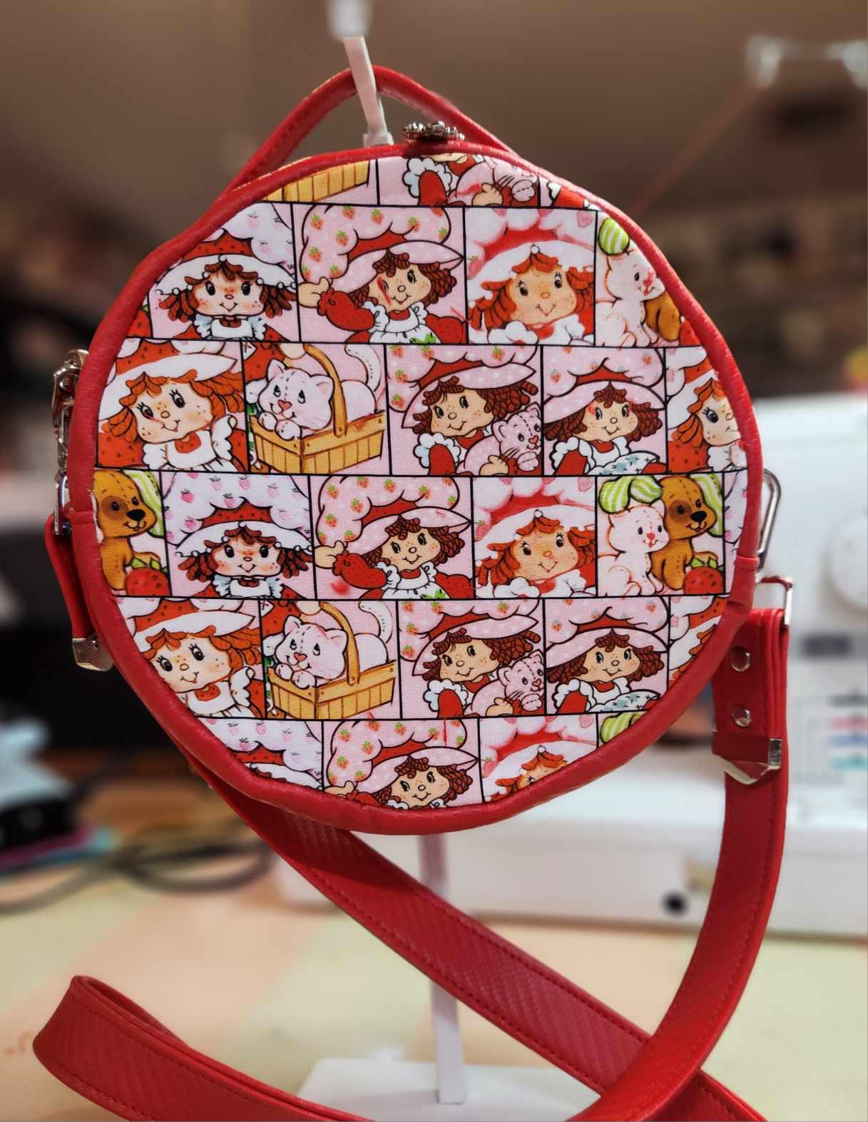 80's Strawberry Girl Faces Circle Crossbody Bag