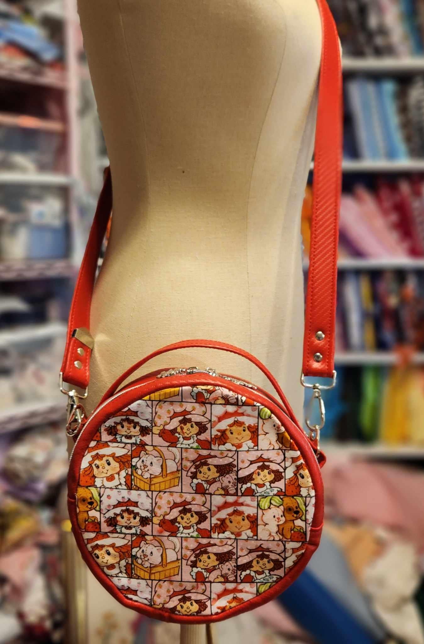 80's Strawberry Girl Faces Circle Crossbody Bag