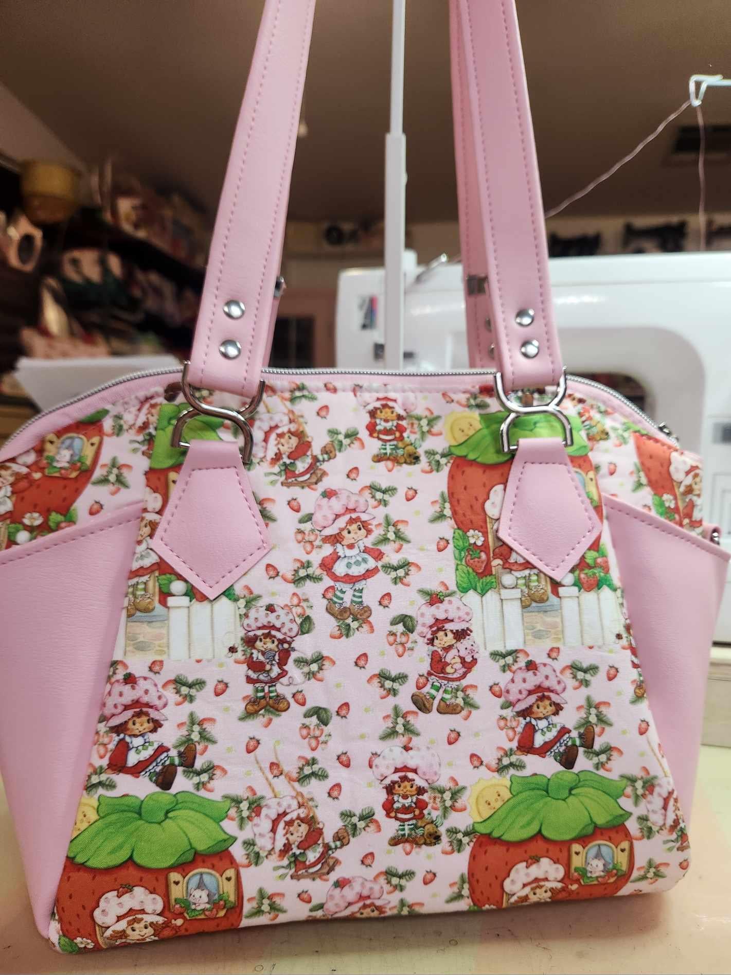 Scented Option! Strawberry Shortcake, Pink, Purse for Women, Shoulder Bag, 80's, Cartoon, Handmade, SewAdrienneY