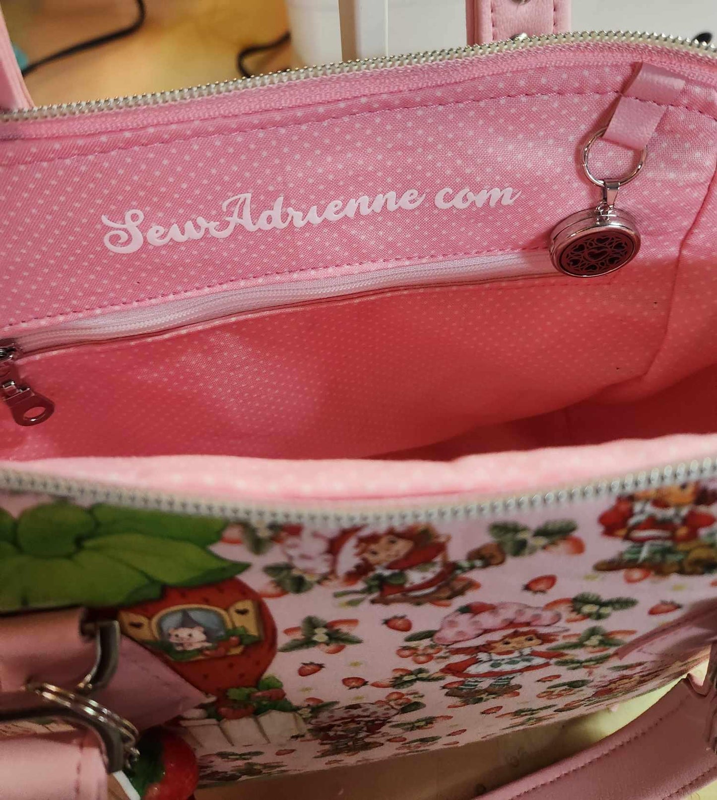 Scented Option! Strawberry Shortcake, Pink, Purse for Women, Shoulder Bag, 80's, Cartoon, Handmade, SewAdrienneY