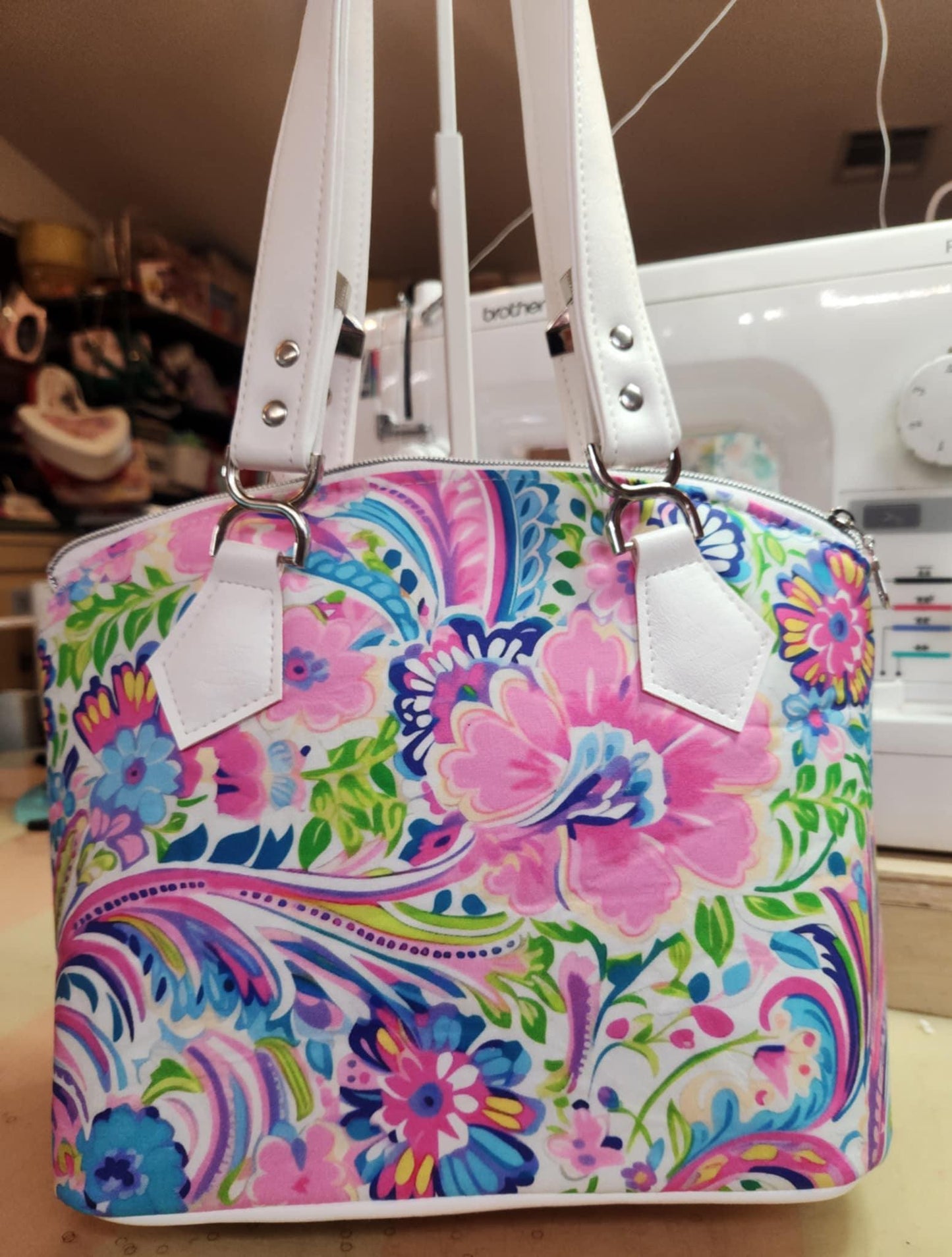Preppy Paisley Watercolor Floral Domed Handbag