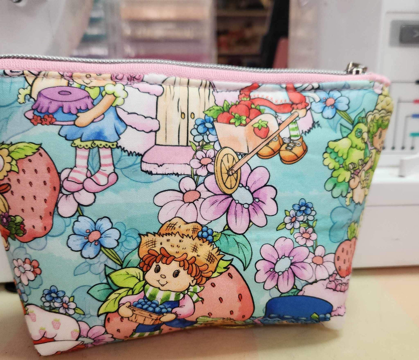 80's Strawberry Friends Squared Zipper Pouch Three Sizes
