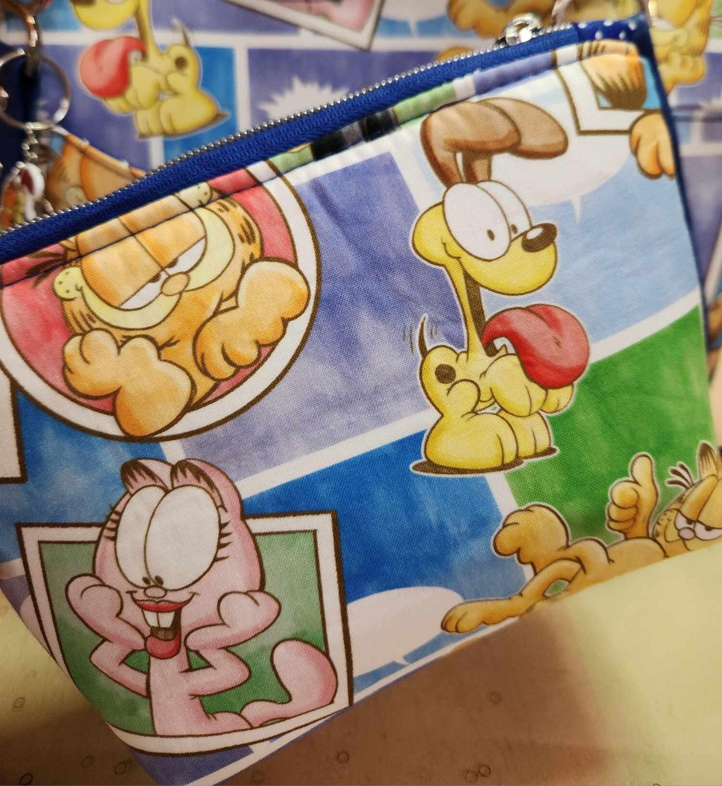 80's Orange Cartoon Cat & Friends Squared Zipper Pouch Three Sizes