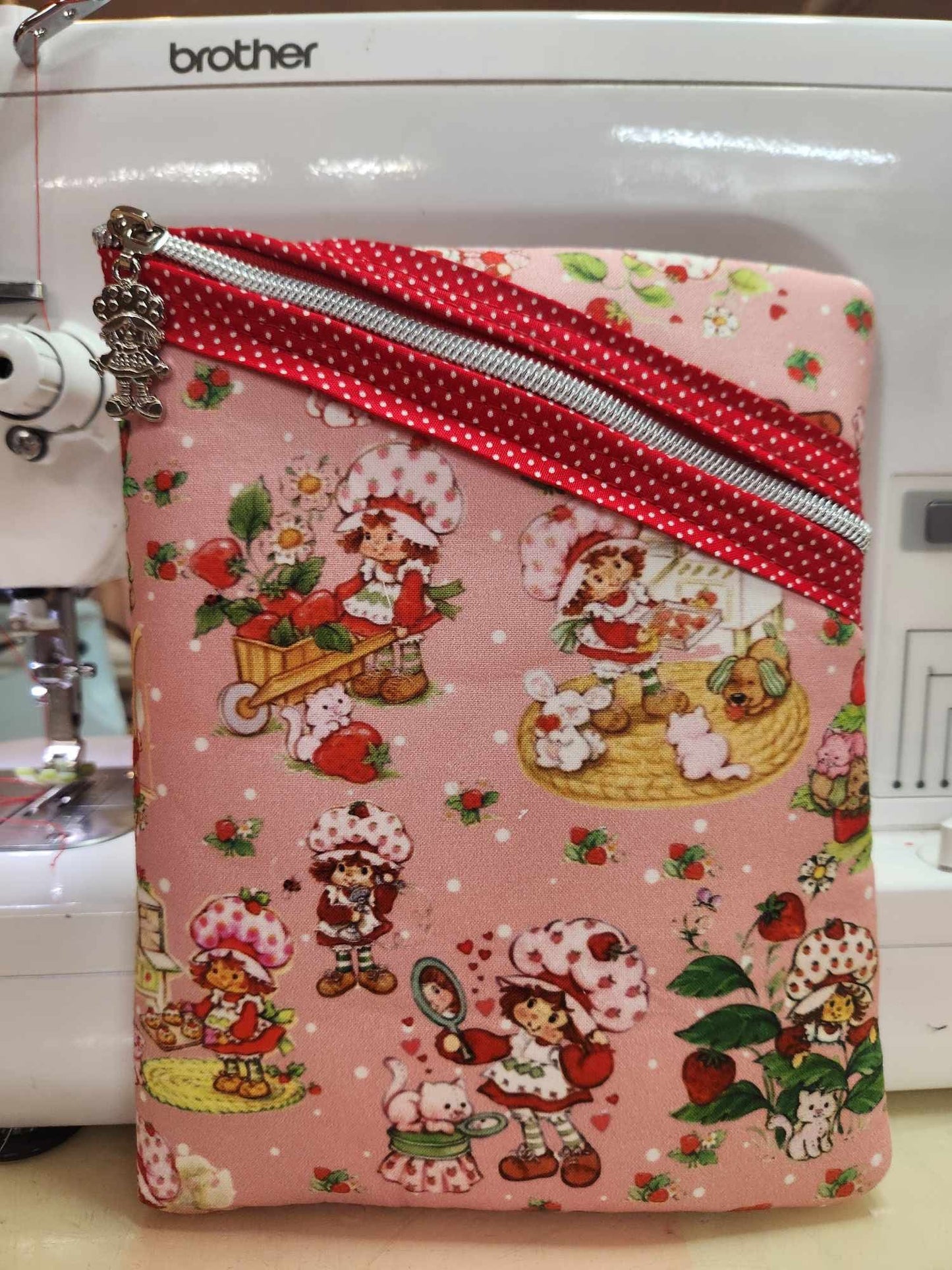 80's Strawberry Girl Rose Diagonal Zippered Pouch for E-Readers, Tablets, iPads, Sunglasses