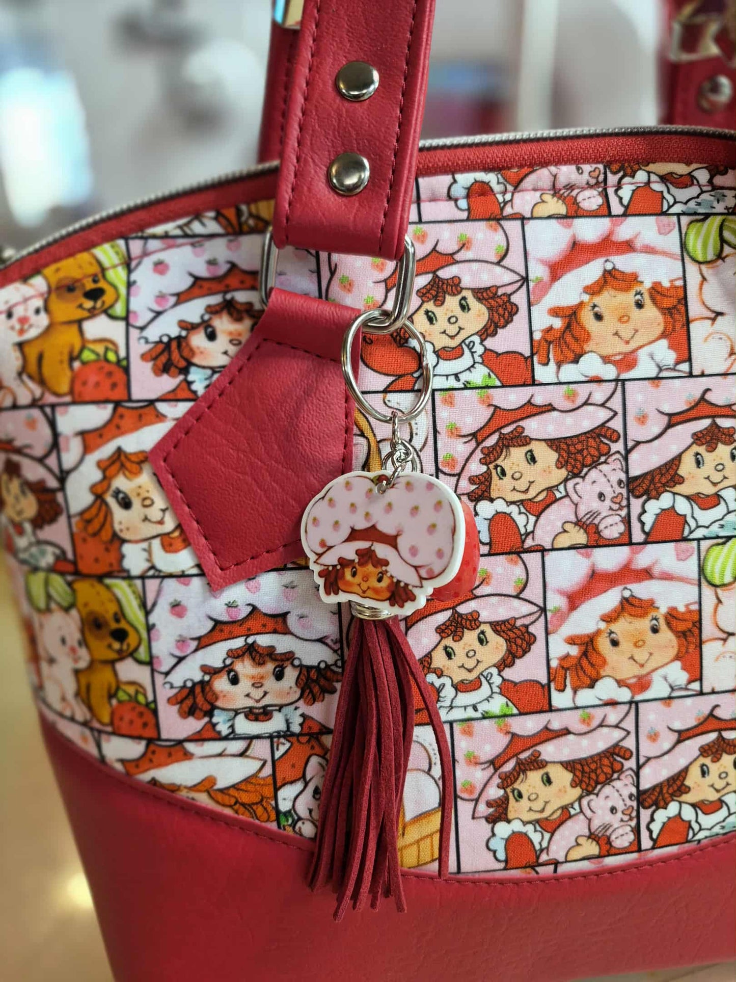 Scented Option! Strawberry Faces Red Domed Handbag