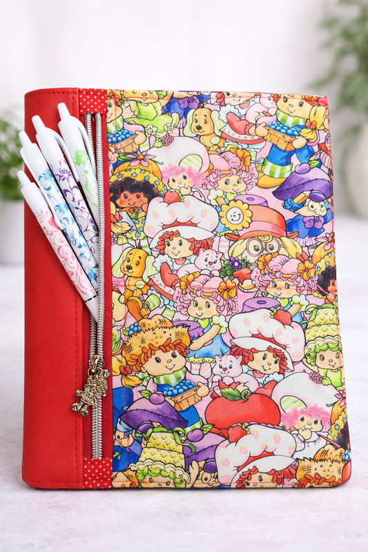 Strawberry Friends Notebook Cover Zipper Front Pocket Two Sizes