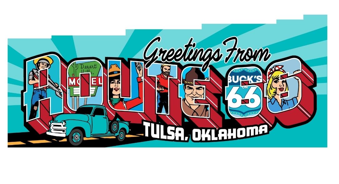 Greetings from Route 66 Tulsa Meadow Gold Mural Zip Around Travel Wallet