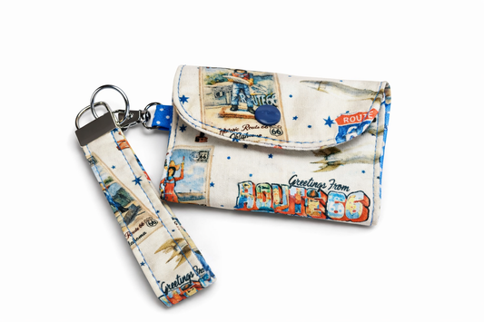 Buck Atoms Greetings Postcard Route 66 Tulsa Key Fob & Card Holder Set
