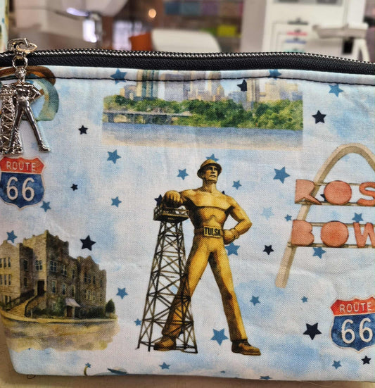 Route 66 Tulsa Icons Squared Zipper Pouch Three Sizes