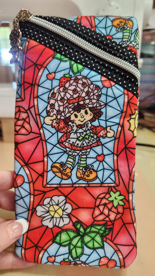 80's Strawberry Girl Stained Glass Diagonal Zippered Pouch for E-Readers, Tablets, iPads, & Sunglasses
