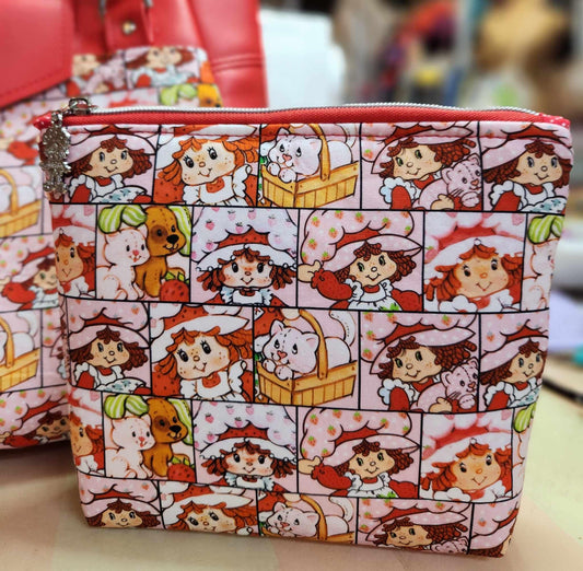 80's Strawberry Girl Faces Squared Zipper Pouch Three Sizes