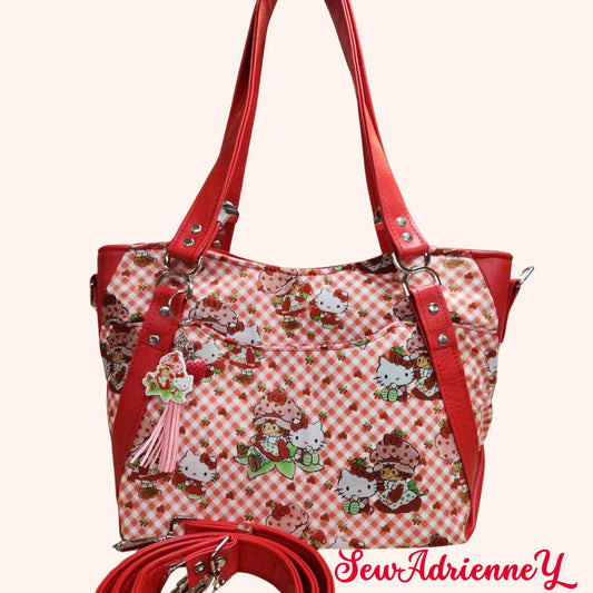 80's Strawberry Girl & Kitty Large Handbag