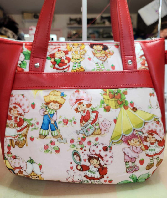 Scented Option! Pink Background, Strawberry Girl Friends Large Handbag
