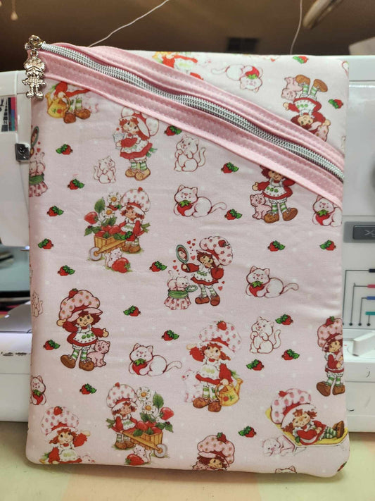 Strawberry Girl & Cat Diagonal Zippered Pouch for E-Readers, Tablets, iPads, & Sunglasses