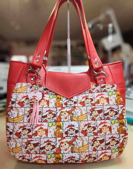 Scented Option! Strawberry Gir Faces, Large Handbag, Shoulder, Custom Handbag, Purse, 80's Cartoon, SewAdrienneY