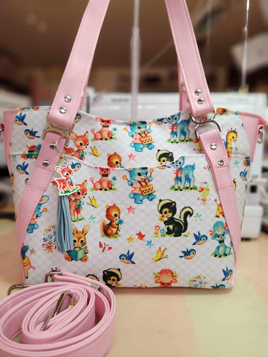 Kitschy Vintage, Baby Animals, Quilted Look, Large Handbag, Shoulder Bag, Custom Handbag, Purse, Decals, SewAdrienneY