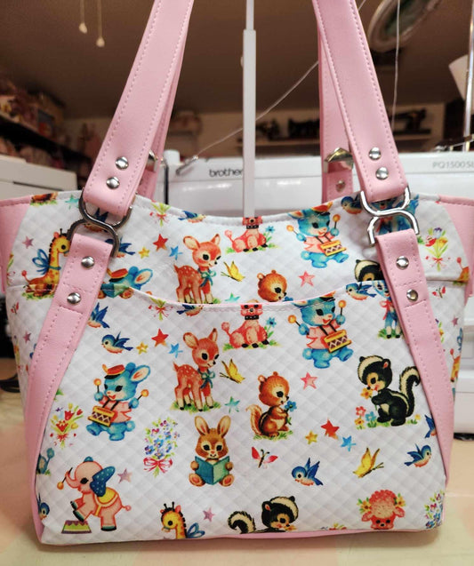 Kitschy Vintage, Baby Animals, Quilted Look, Large Handbag, Shoulder Bag, Custom Handbag, Purse, Decals, SewAdrienneY