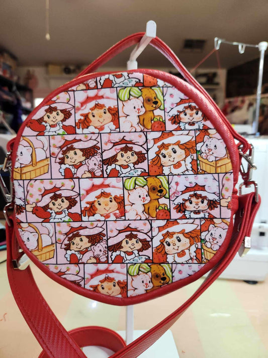 80's Strawberry Girl Faces Circle Crossbody Bag