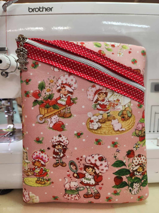 80's Strawberry Girl Rose Diagonal Zippered Pouch for E-Readers, Tablets, iPads, Sunglasses