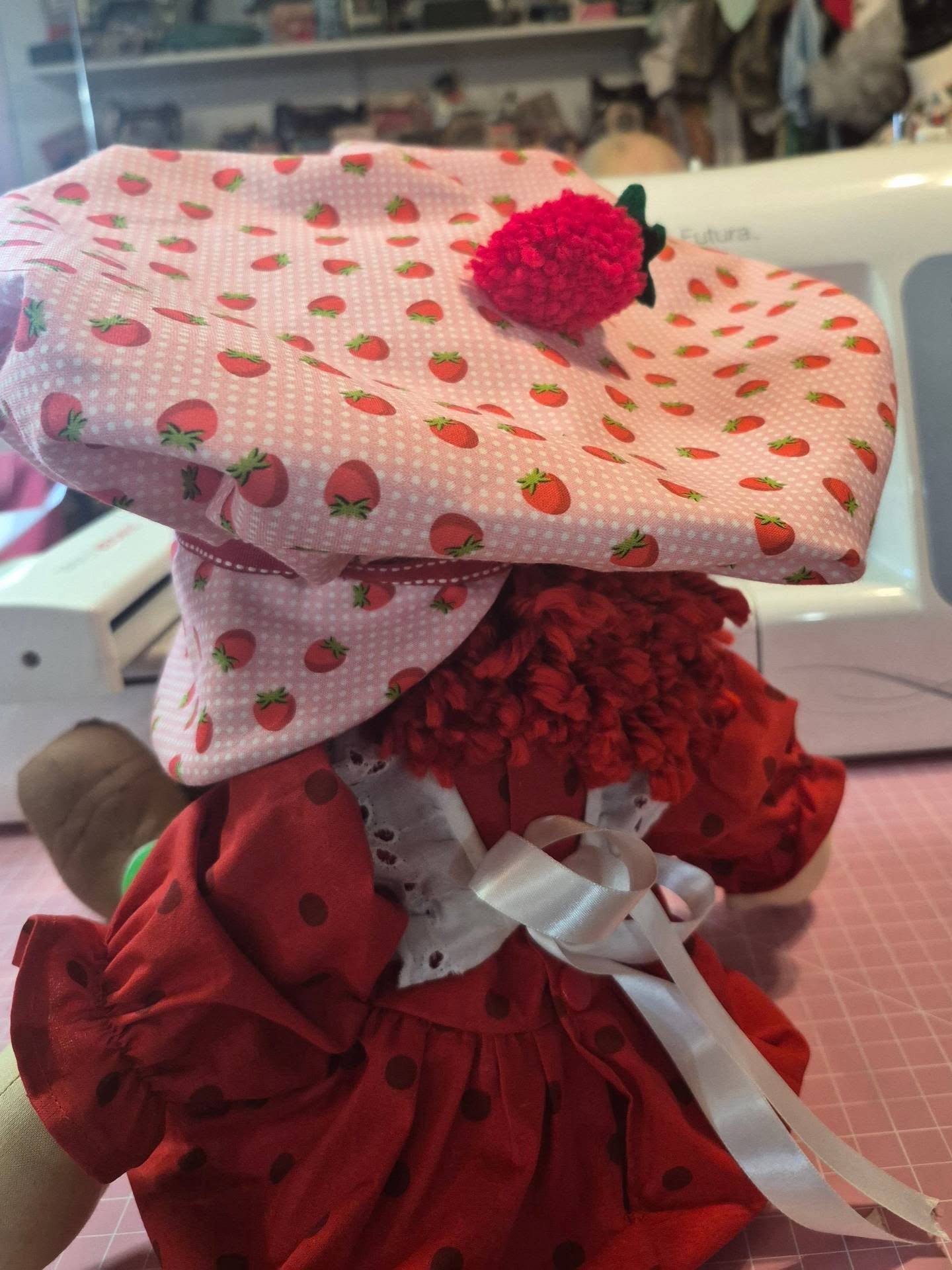 Handcrafted Strawberry Shortcake-Inspired Rag Doll • Made from a Vintage 1980s Sewing Pattern • 21" Collectible Doll