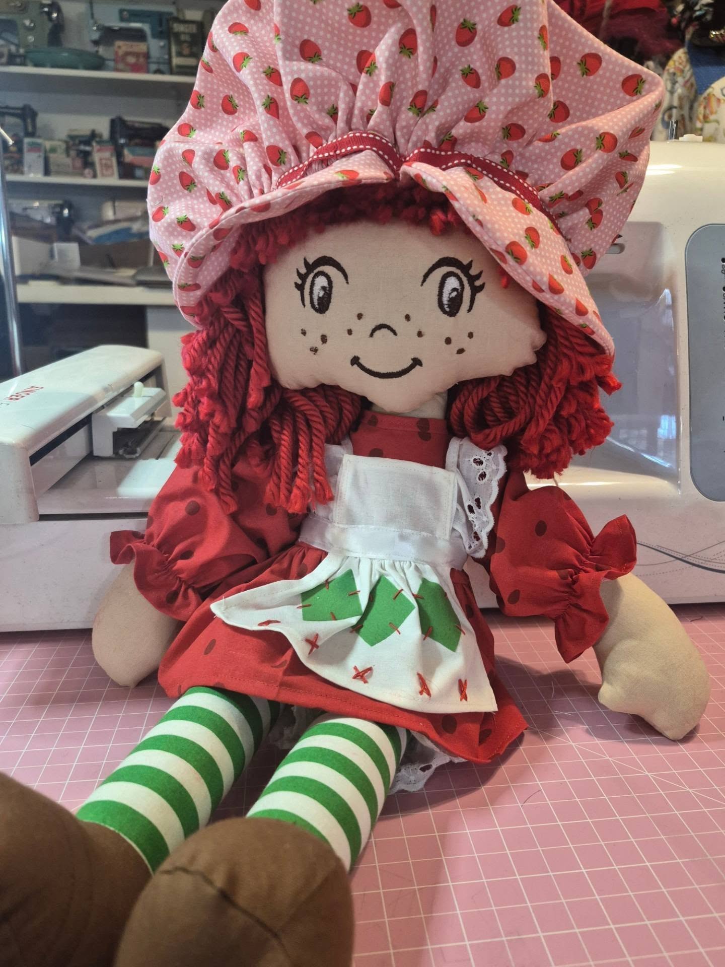 Handcrafted Strawberry Shortcake-Inspired Rag Doll • Made from a Vintage 1980s Sewing Pattern • 21" Collectible Doll