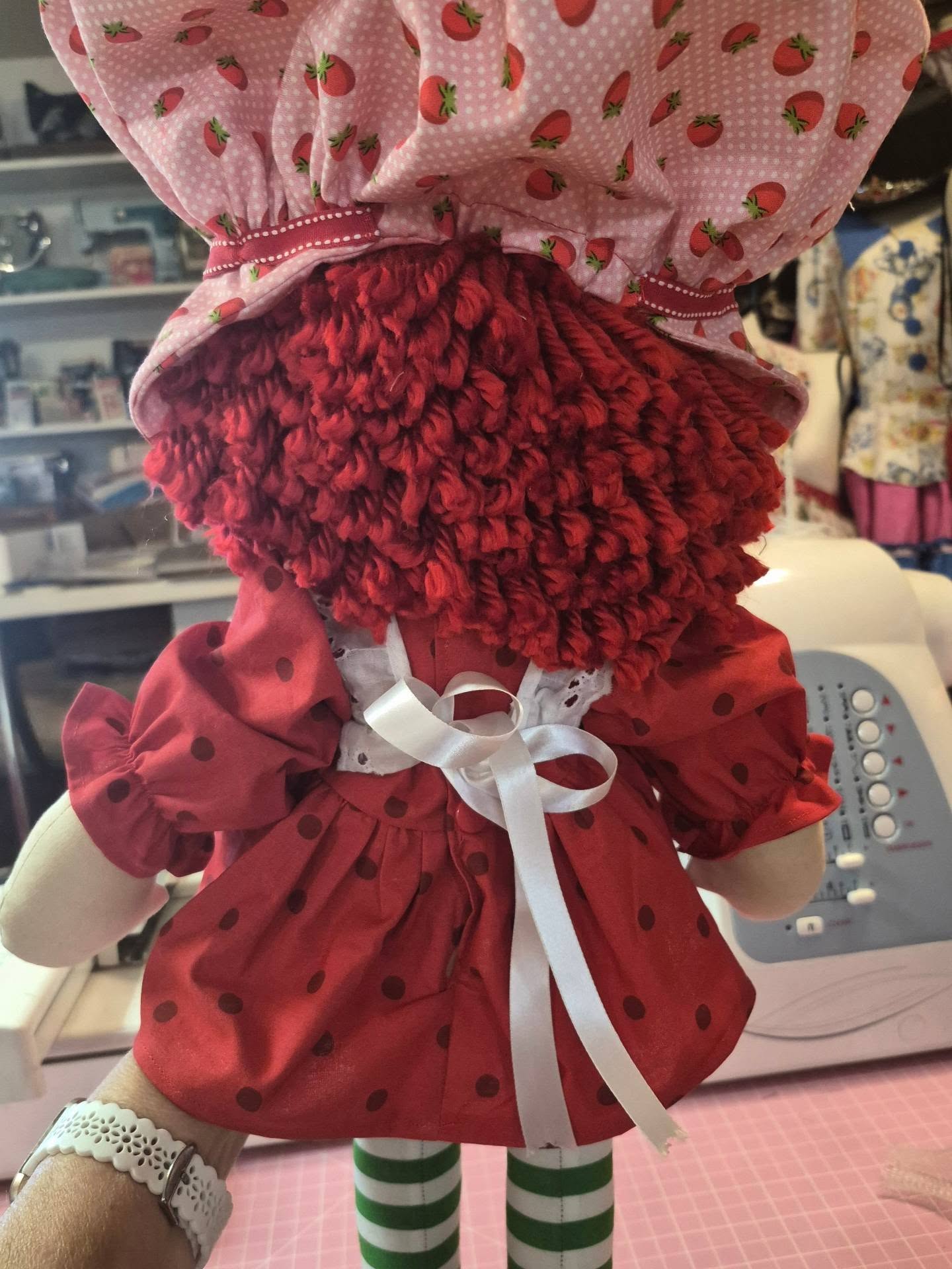 Handcrafted Strawberry Shortcake-Inspired Rag Doll • Made from a Vintage 1980s Sewing Pattern • 21" Collectible Doll
