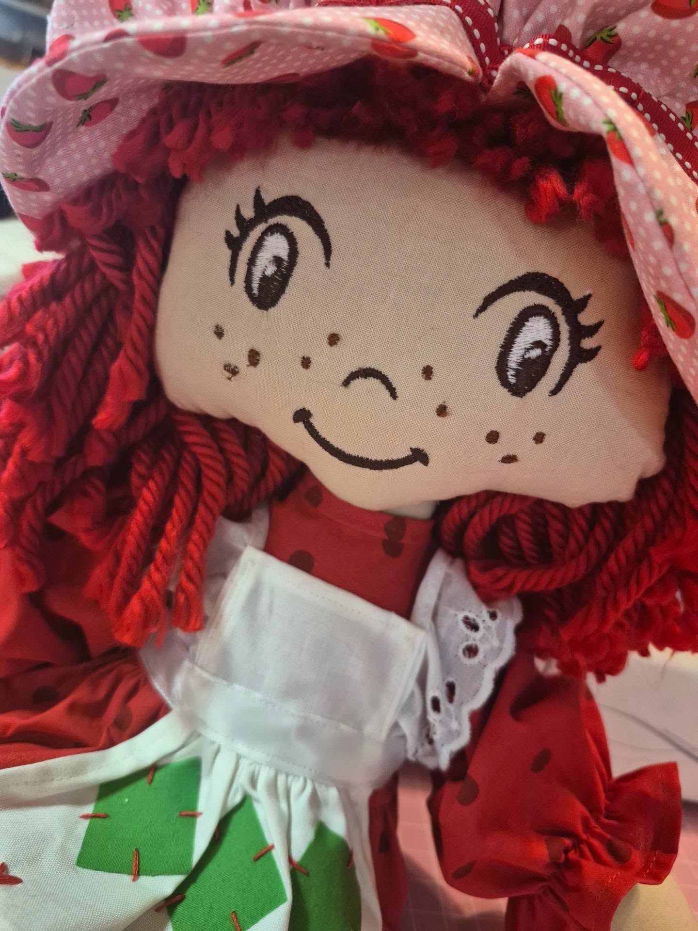 Handcrafted Strawberry Shortcake-Inspired Rag Doll • Made from a Vintage 1980s Sewing Pattern • 21" Collectible Doll