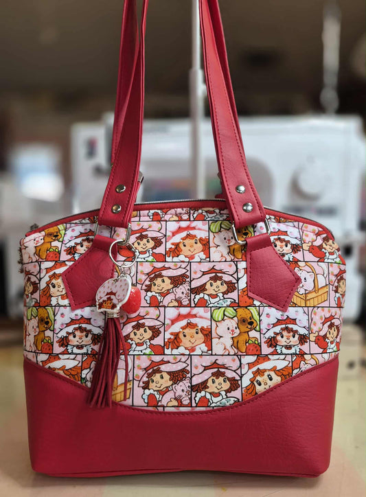 Scented Option! Strawberry Faces Red Domed Handbag